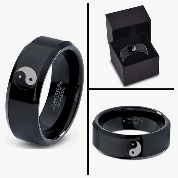 Carrick's Designs Other - Men's Black Tungsten Wedding Ring  Black Powder Coat Polished Step Edges